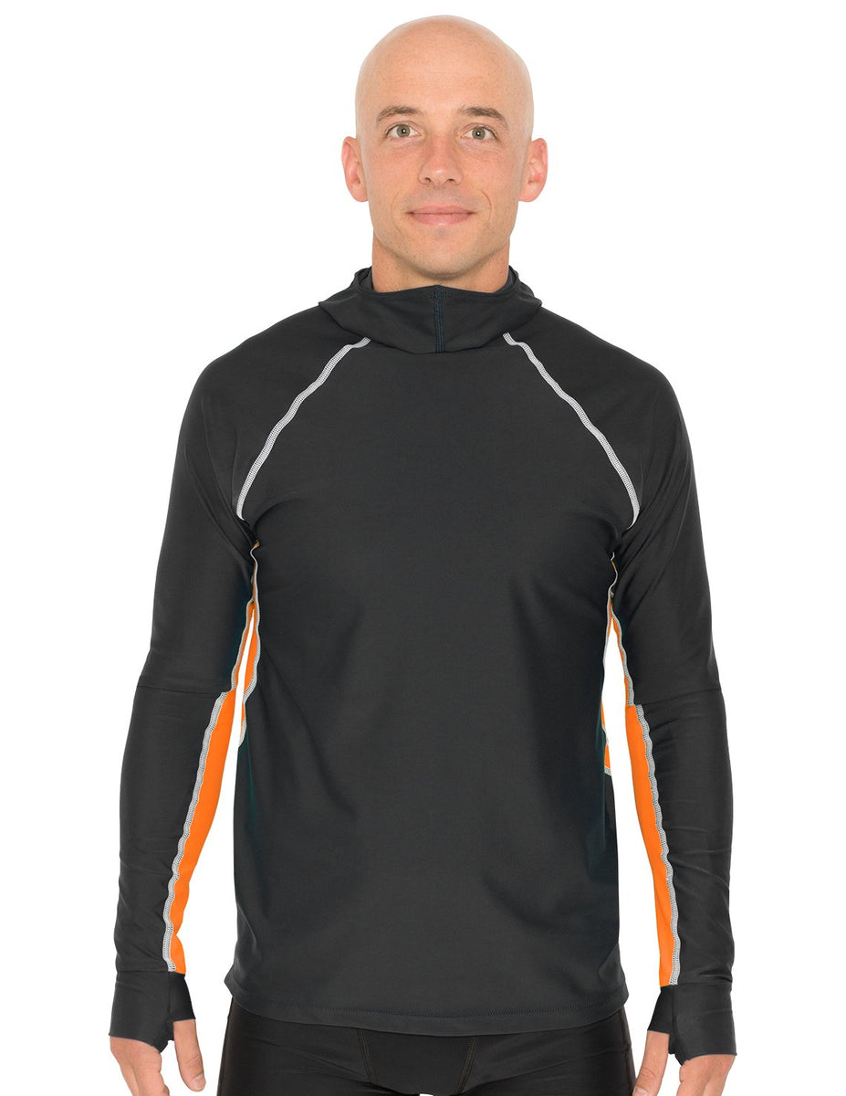 Men's Snorkel Hoodie Long Sleeve Rash Guard - Black / Orange
