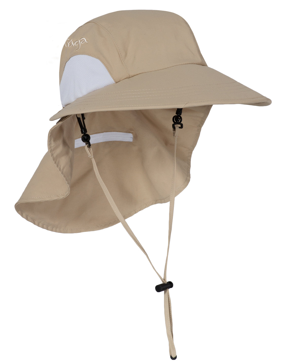 PanDaDa Outdoor UPF50+ Mesh Sun Hat, Chin Strap, Safari Summer Hat Wide Brim Fishing Hat with Neck Flap, adult Unisex, Size: One size, Gray